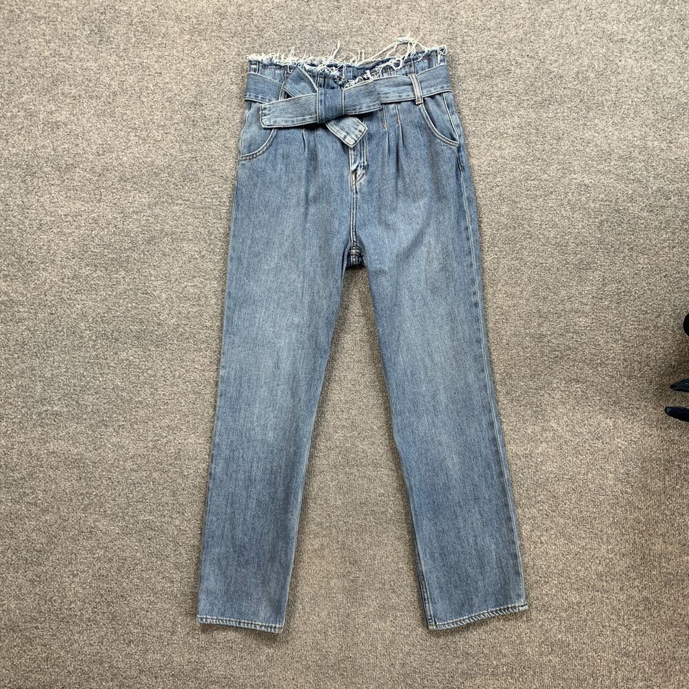 Hudson Jeans Womens 28 Denim Remi High Rise Pleated Paperbag Straight Leg Fringe